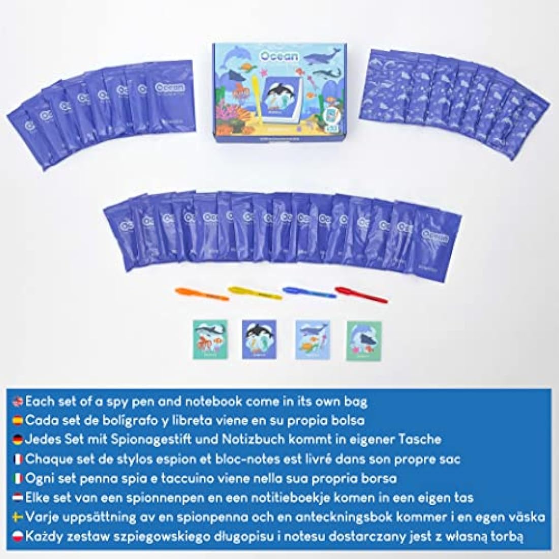 BONNYCO Invisible Ink Pen and Notebook, Pack 32 Sea Animals Ocean Party Bags Fillers, Pinata Toys | Birthday Decorations | Stocking Fillers for Kids Birthday | School Prizes, Gifts for Children