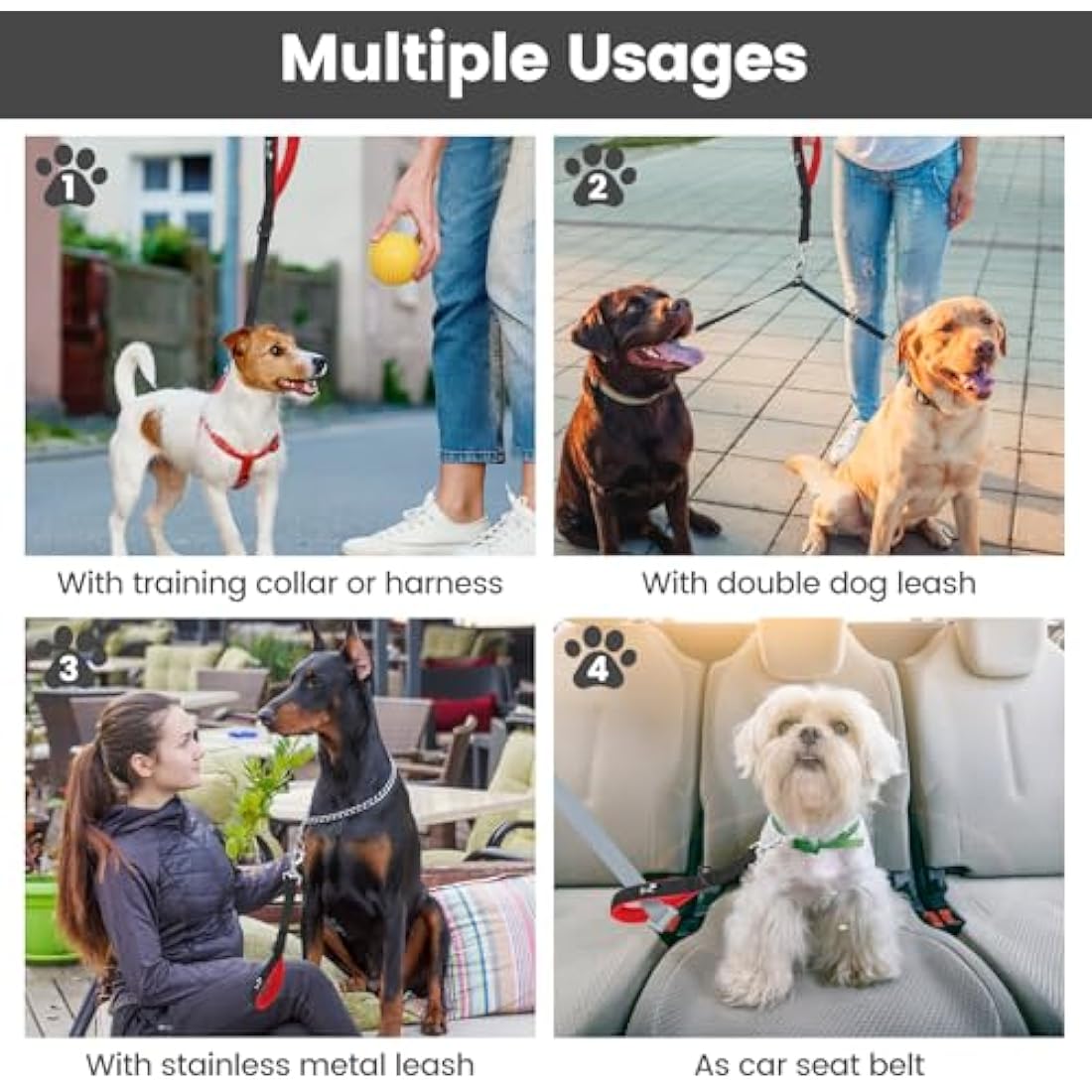 PETTOM Short Dog Lead with Soft Pad, Traffic Dog Lead Close Control, Short Leads for Dogs en Nylon Pet Walking Handle Leads- Black L-18.1Inch