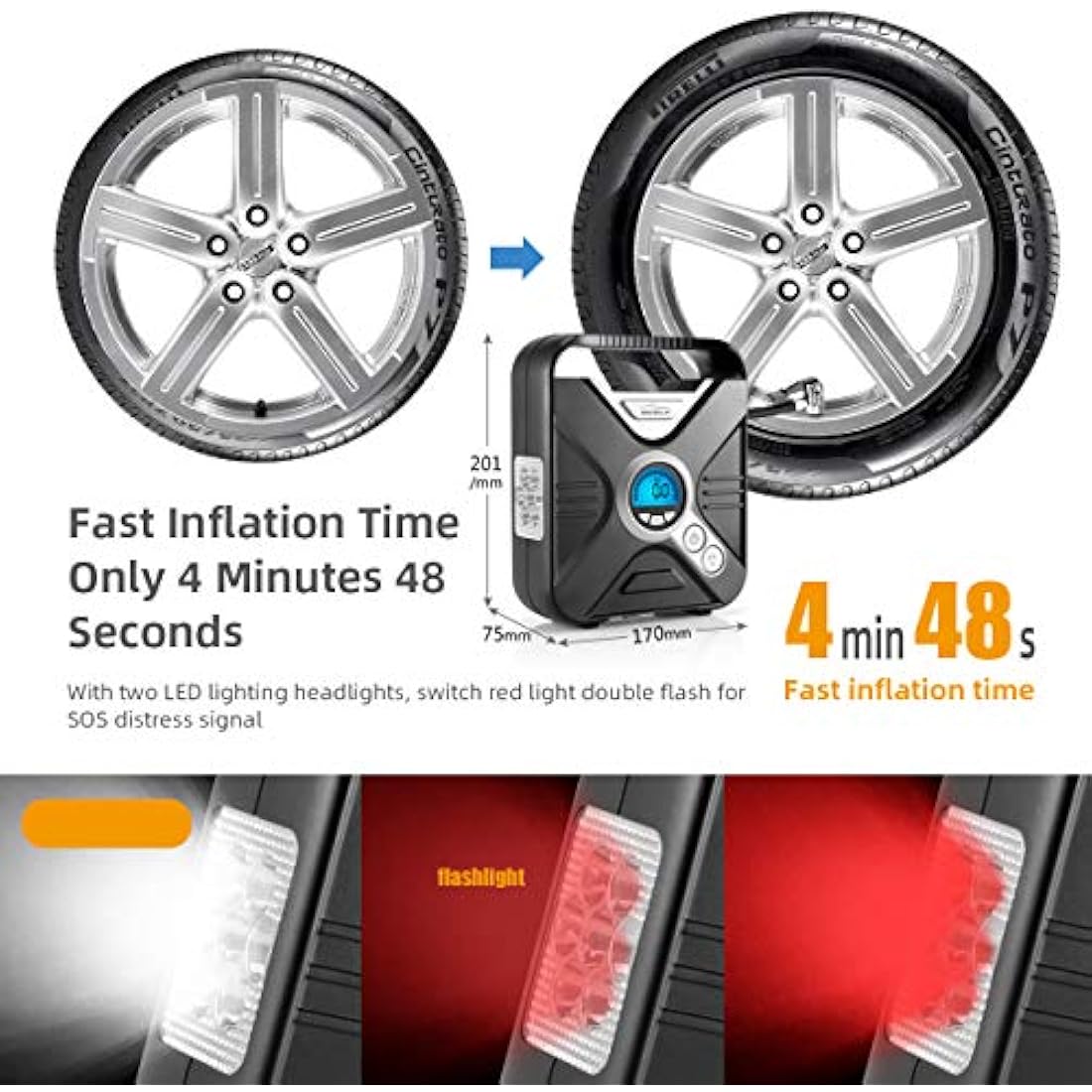 WindGallop Car Tyre Inflator Air Compressor Tyre Pump 12V Electric Car Air Pump for Car Tyres Bike Tyres with Digital Tyre Pressure Gauge and Inflator Valve Adaptors LED Light