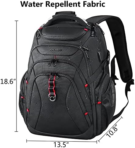 KROSER Travel Laptop Backpack 17.3 Inch XL Computer Backpack with Hard Shell Saferoom RFID Pockets Water-Repellent Business College Daypack Stylish School Laptop Bag for Men/Women-Black