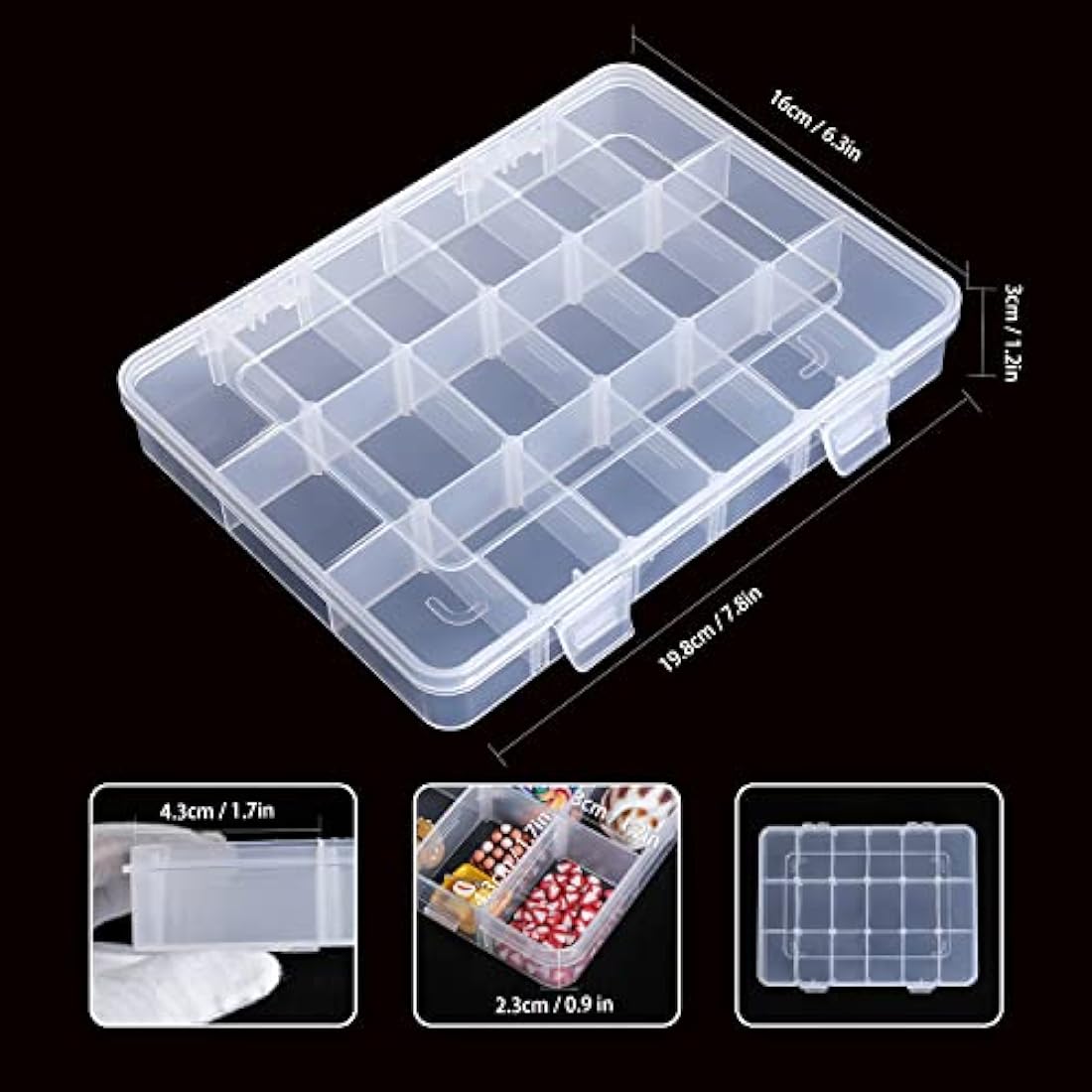 LAifu Snack Box With Compartments, 2 PCS Snackle Box Trays with 18 Removable Grids Compartments, Clear Multi Stackable Plastic Organizer Container for Snack, Fruits, Pills, Beads, Bolts and Nuts