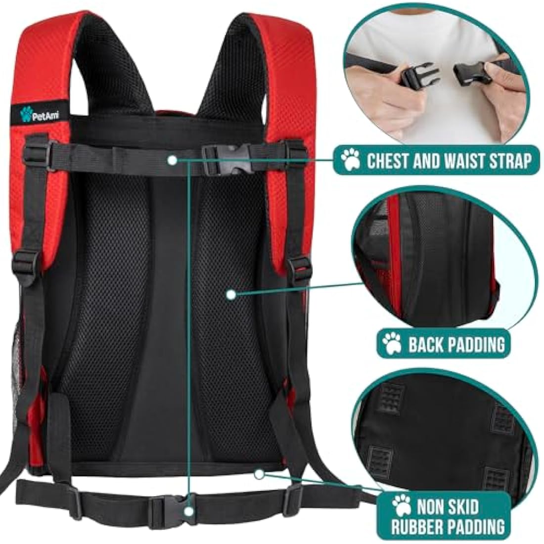 PetAmi Dog Backpack Carrier for Small Large Cat, Pet, Puppies, Ventilated Pet Hiking Backpack Travel Bag, Airline Approved Cat Backpack Carrier, Safety Back Support, Camping Biking Dog Bag, Red