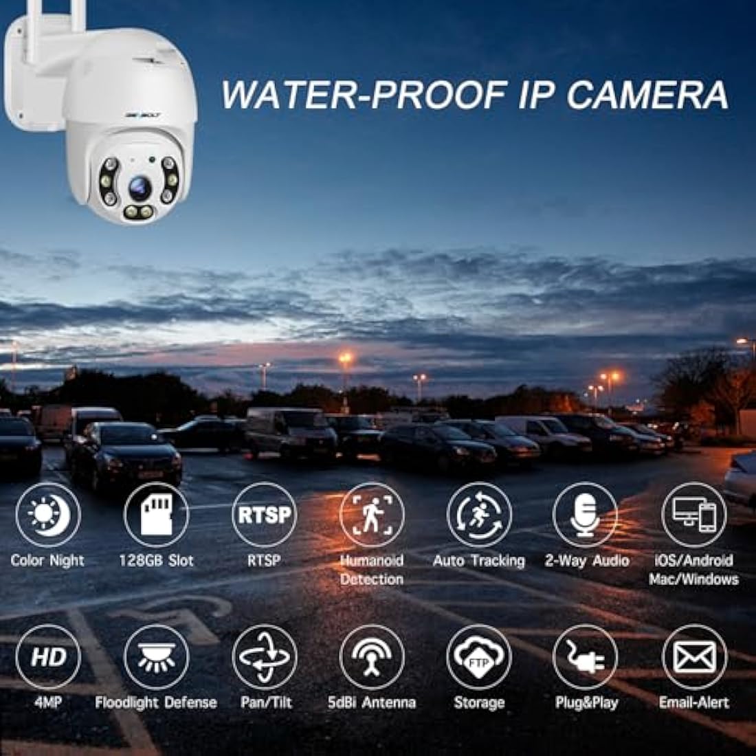 GENBOLT 2.5K WiFi Security Camera Outdoor With PoE, 2.4/5GHz Dual WiFi CCTV Camera with Auto Tracking, Human/Vehicle Detection Pan Tilt Home Surveillance IP Camera with Siren Alarm
