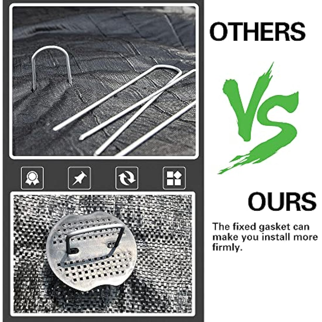 Bakulyor 150 Weed Control Membrane Pegs + 150 Buffer Washer, 6"/150mm Metal Garden Landscape Staples, Artificial Grass Pins, Ground Cover Mossing Fabric Barrier Accessories