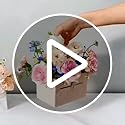 4PCS Flower Paper Box ‎CTDMJ Paper Flower Gift Bags Box Metal Chain Floral Arrangements Bouquets Bag Florist Bag Bouquet Storage Bucket Wedding Party Gift Wrap Bag (3 Colors), black white pink