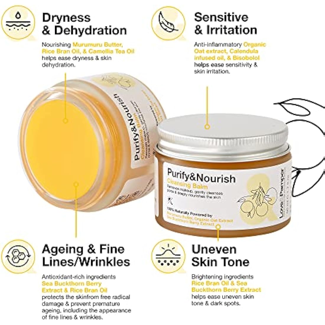 LOVE & PAMPER 100% NATURAL Cleansing Balm - Makeup & Impurities Remover with Vitamin E, Calms Redness, Natural Hydrating, Night Mask - Ultra Nourishing Treatment Balm