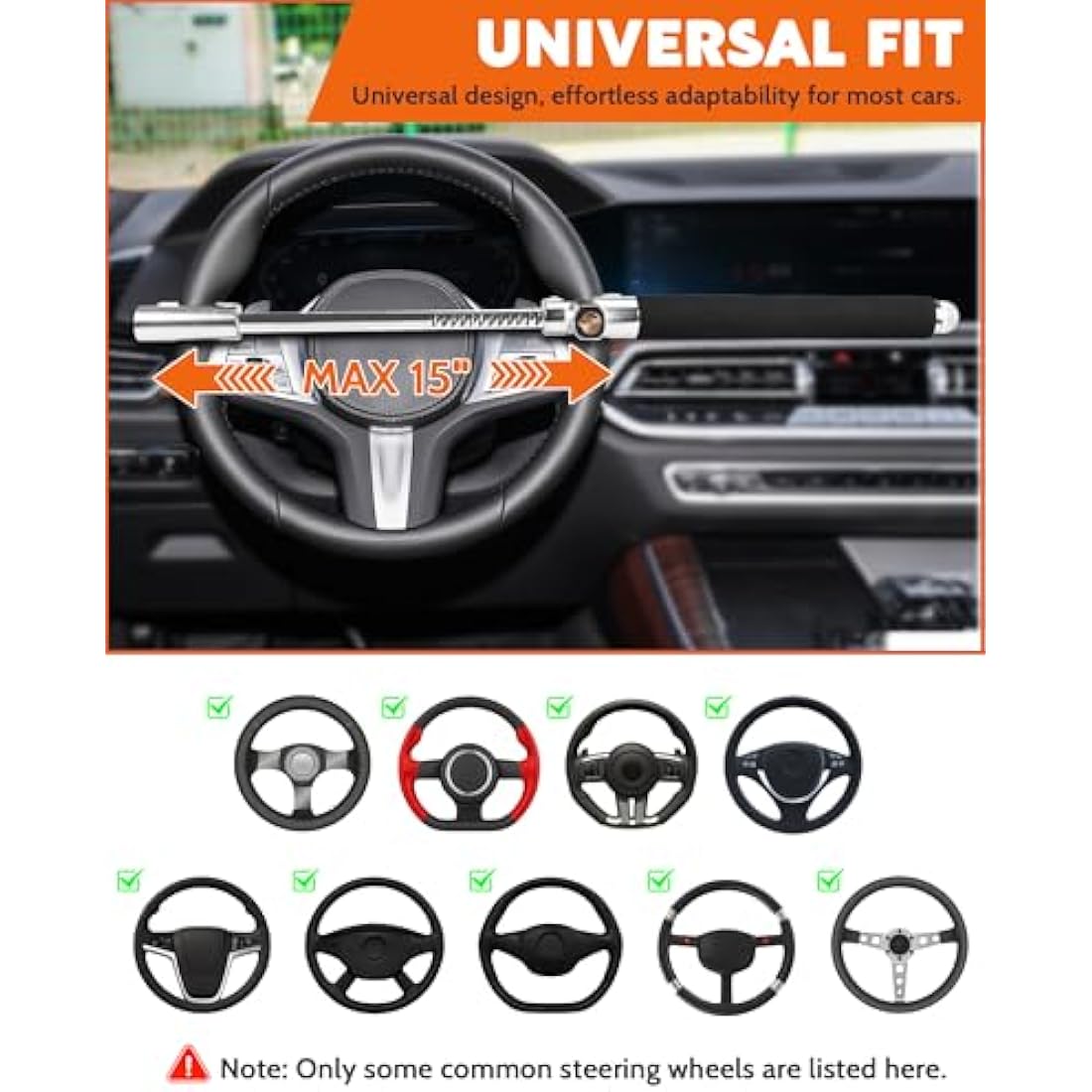 Tevlaphee Steering Wheel Lock, Steering Lock, Car Anti-Theft Device, Adjustable, Universal Fit, Heavy Duty Secure, 3 Keys, Emergency Hammer Window Breaker(Black)