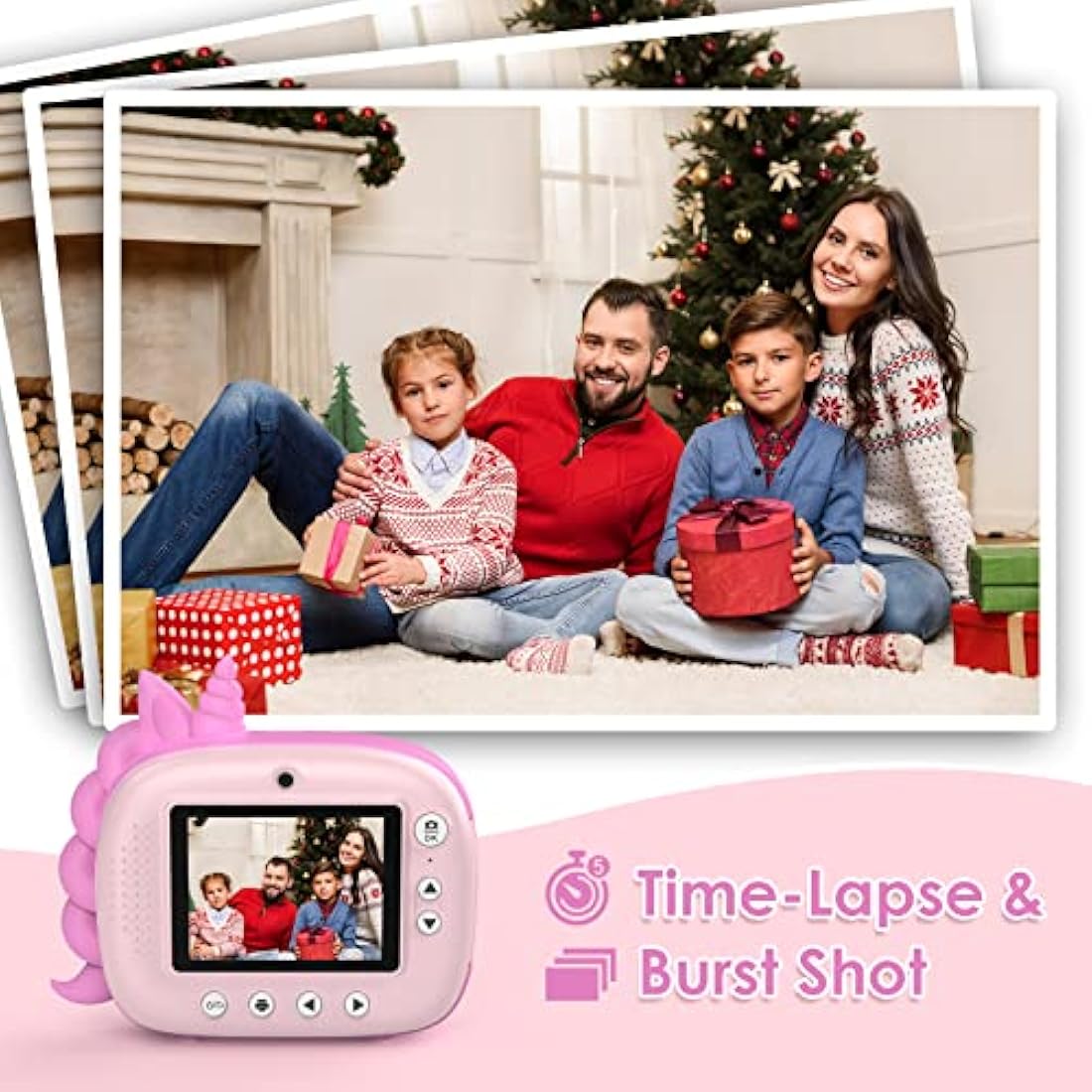 HiMont Kids Camera Instant Print, Digital Camera for Kids with No Ink Print Paper & 32G TF Card, Selfie Video Camera with Color Pens for DIY, Fun Gift for Girls Boys 3-14 Years Old (Pink)
