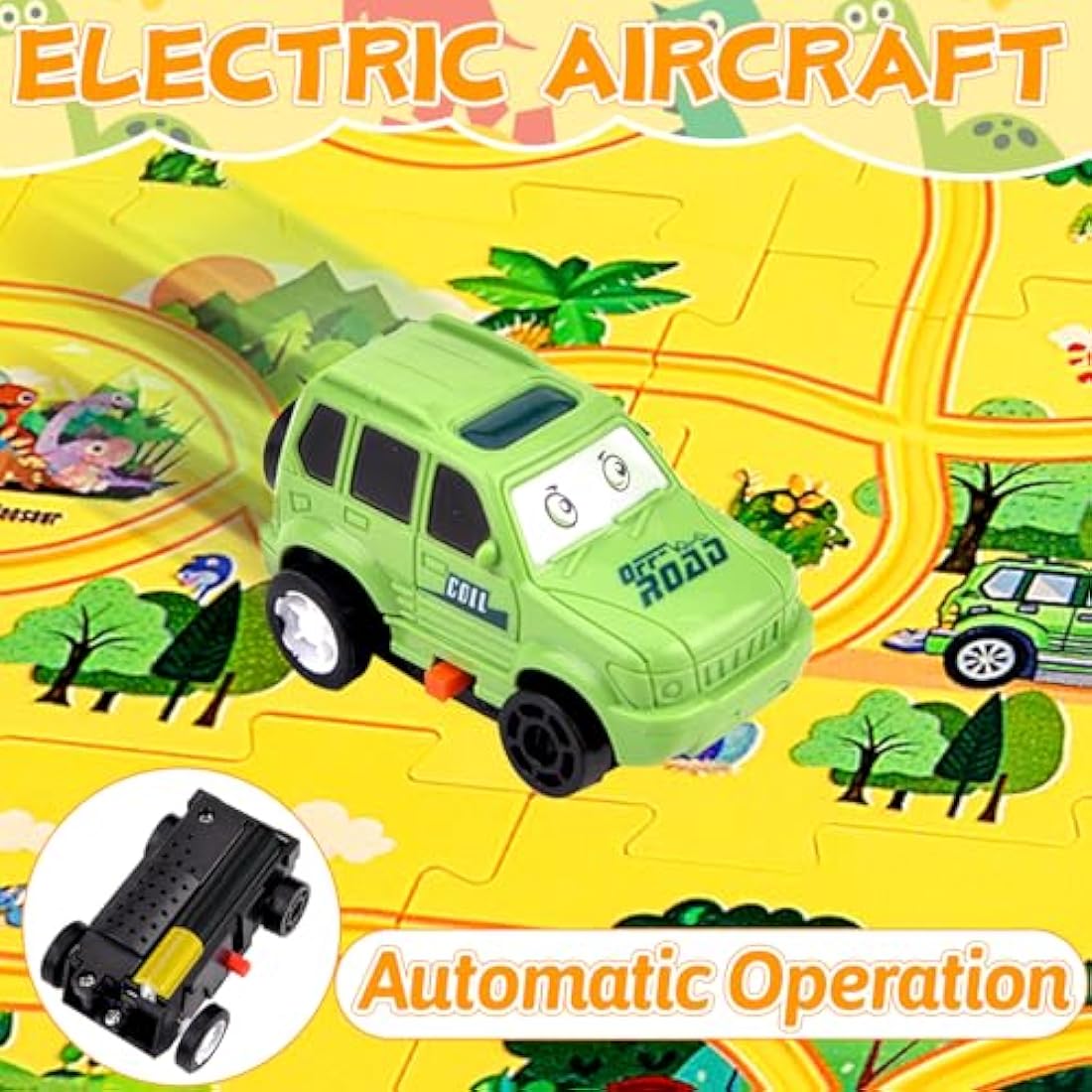 Pipihome DIY Assembling Electric Trolley, Puzzle Car Track Set with Vehicles, Car Track Toy, Race Tracks for Boys Age 3, Rail Car Building Montessori Toys for 3+ Year Old Boys & Girls, Dinosaur