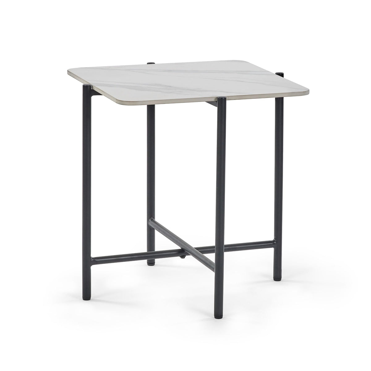Julian Bowen Siena Square End Table, White Marble Effect - H55 x W50cm