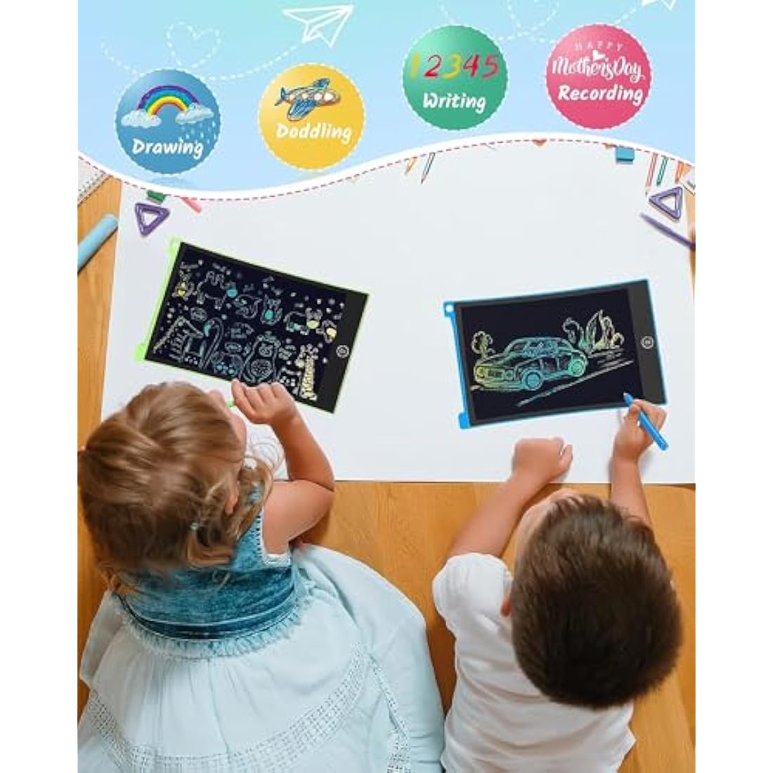 TECJOE 2 Pack LCD Writing Tablet, 8.5 Inch Colorful Doodle Board Drawing Tablet for Kids, Erasable Reusable Writing Drawing Pad, Learning Toys Gifts for 3 4 5 6 Years Old Boys and Girls Toddlers