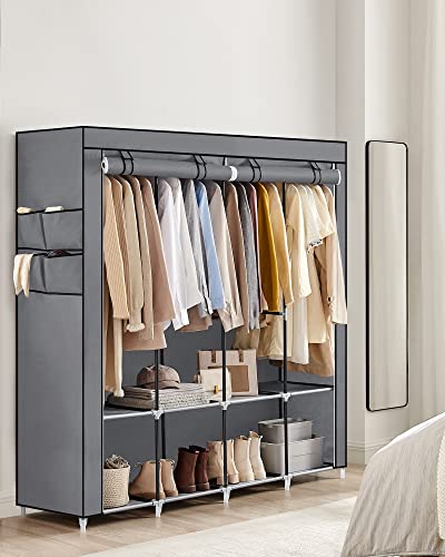 SONGMICS Clothes Wardrobe, Portable Closet, Garment Organiser Rack with 4 Hanging Rails, Shelves, 4 Side Pockets, 170 x 45 x 167 cm, Large Capacity