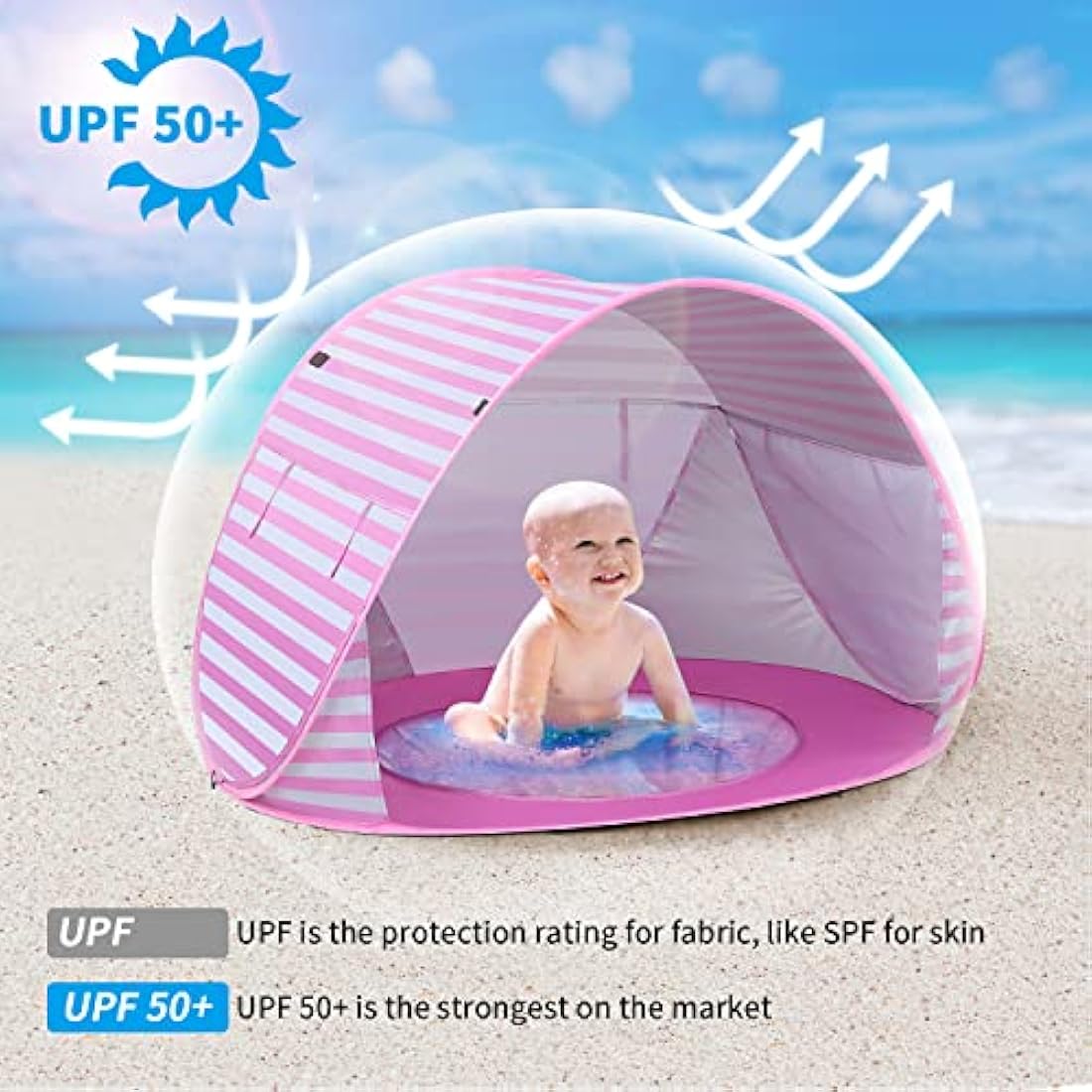 Pop up Beach Tent Outdoor Automatic UV Protection baby Portable Shade Sun Shelter Canopy Tent for Family Garden Camping Picnic (Pink)