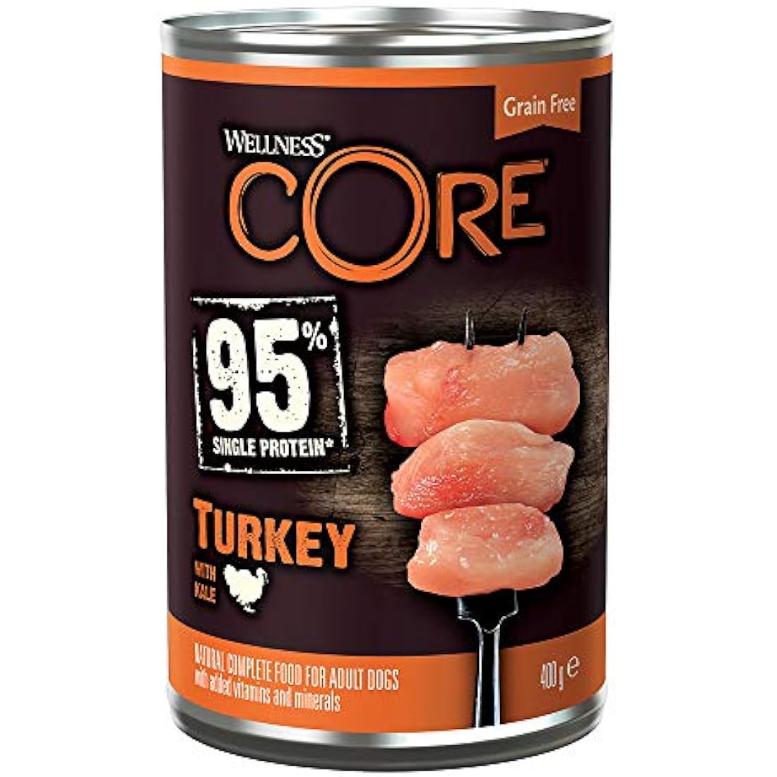 Wellness CORE 95 Percent Turkey & Kale, 6 x 400g, Dog Food Wet for All Dog Breeds, Chunky Paté, Grain-Free, High Meat Content, Protein-Rich, Limited Ingredient Recipe