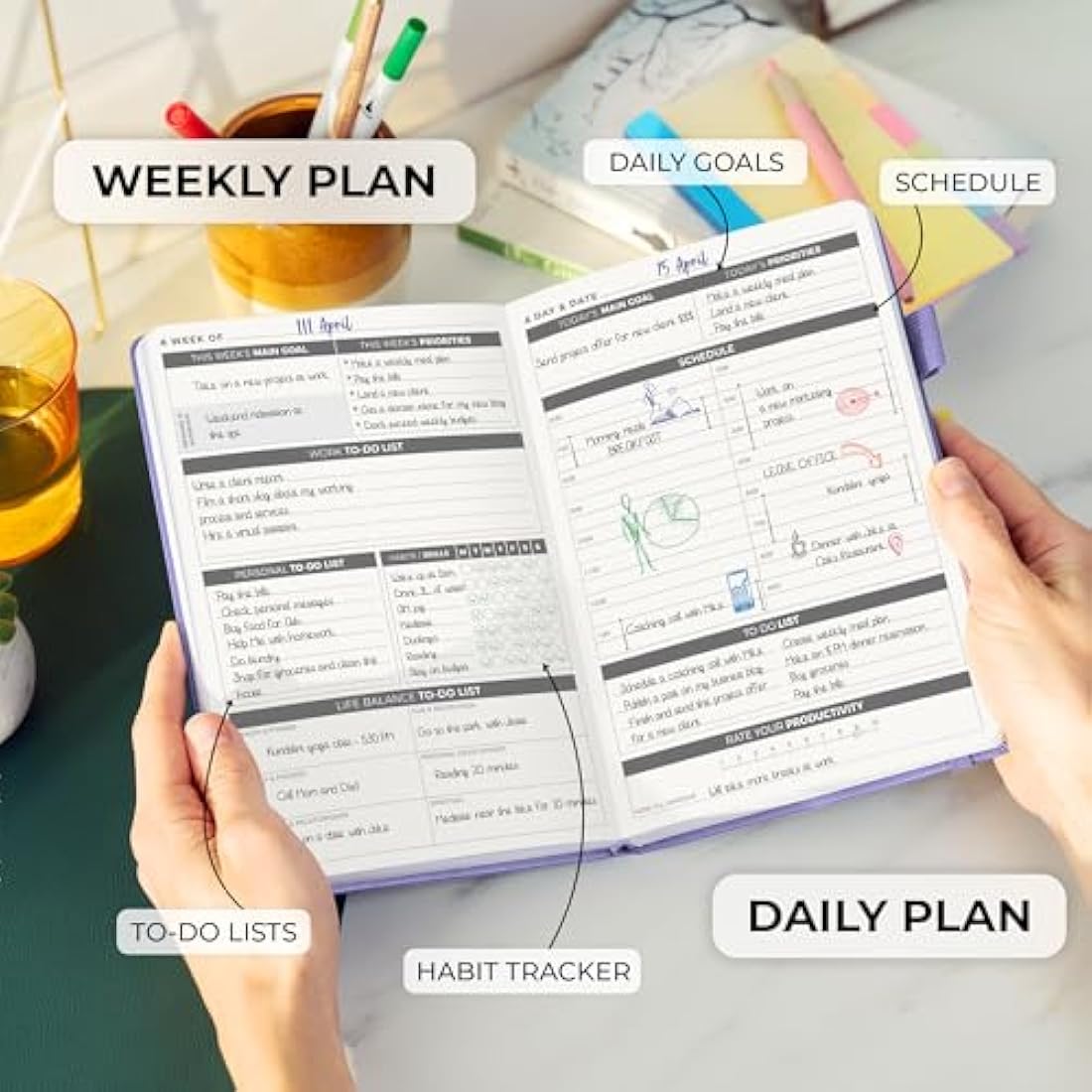 Clever Fox Planner Daily – Best Agenda & Daily Calendar to Boost Productivity & Hit Your Goals – Gratitude Journal Personal Daily Organizer – 14.5x21cm, Lasts 6 Months, Undated, Lavender