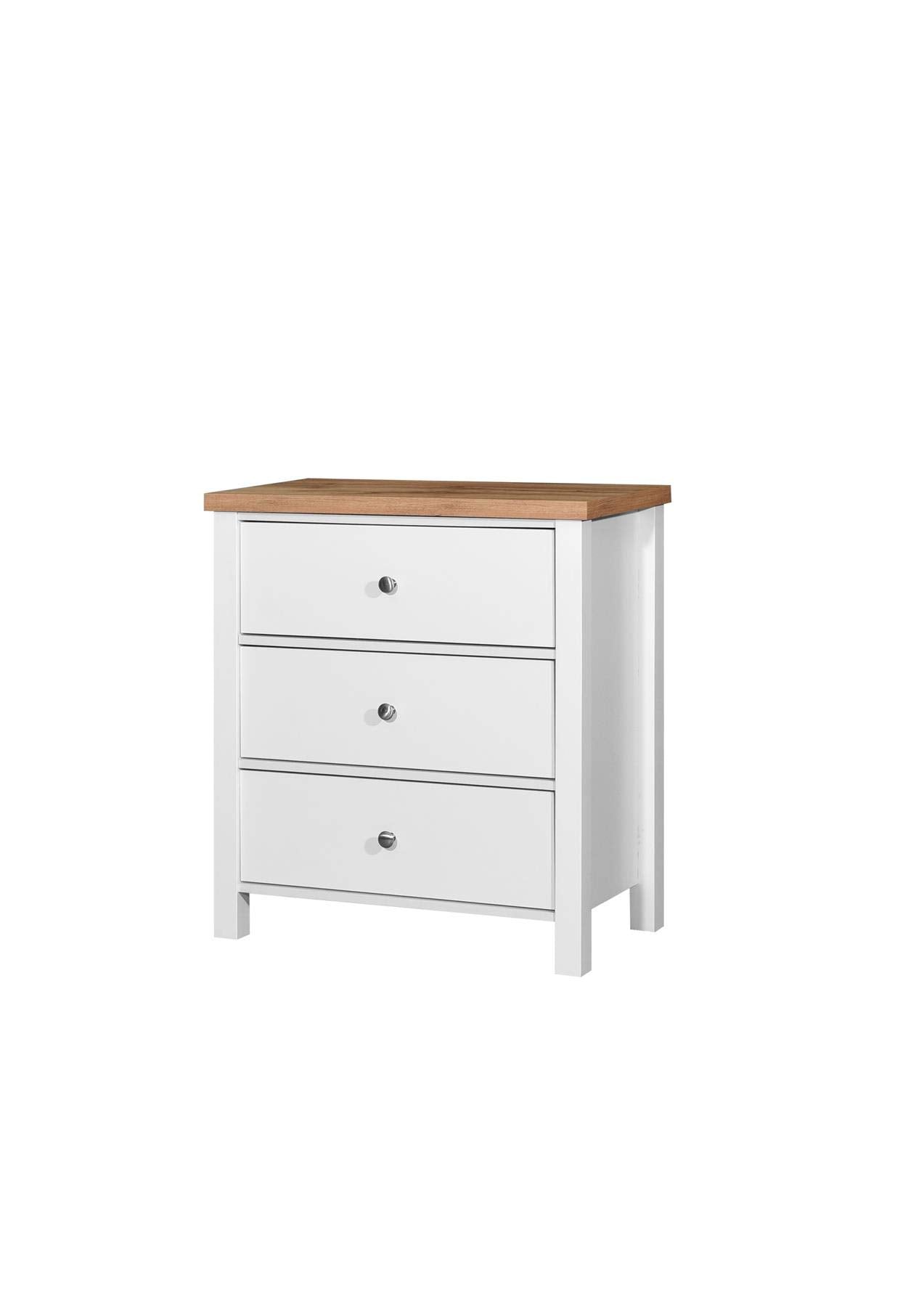 TAD TIMBER ART DESIGN UK Astbury 3 Drawer Bedroom Cabinet Chest of Drawers White and Oak