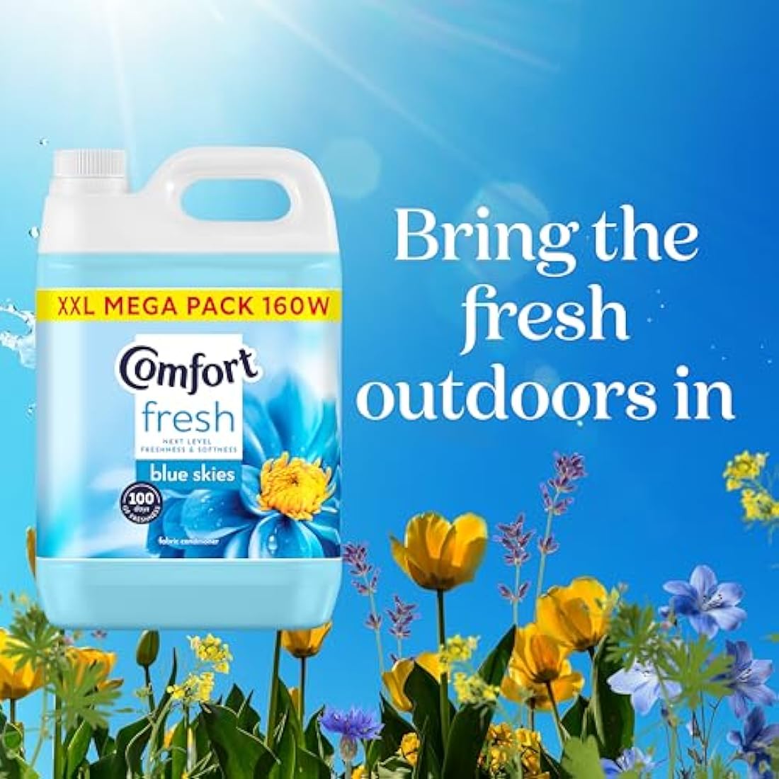Comfort Fresh Blue Skies Fabric Conditioner Softener with Motion-Activated Fragrance Technology 100 Days of Freshness 160 washes (4.8 L)