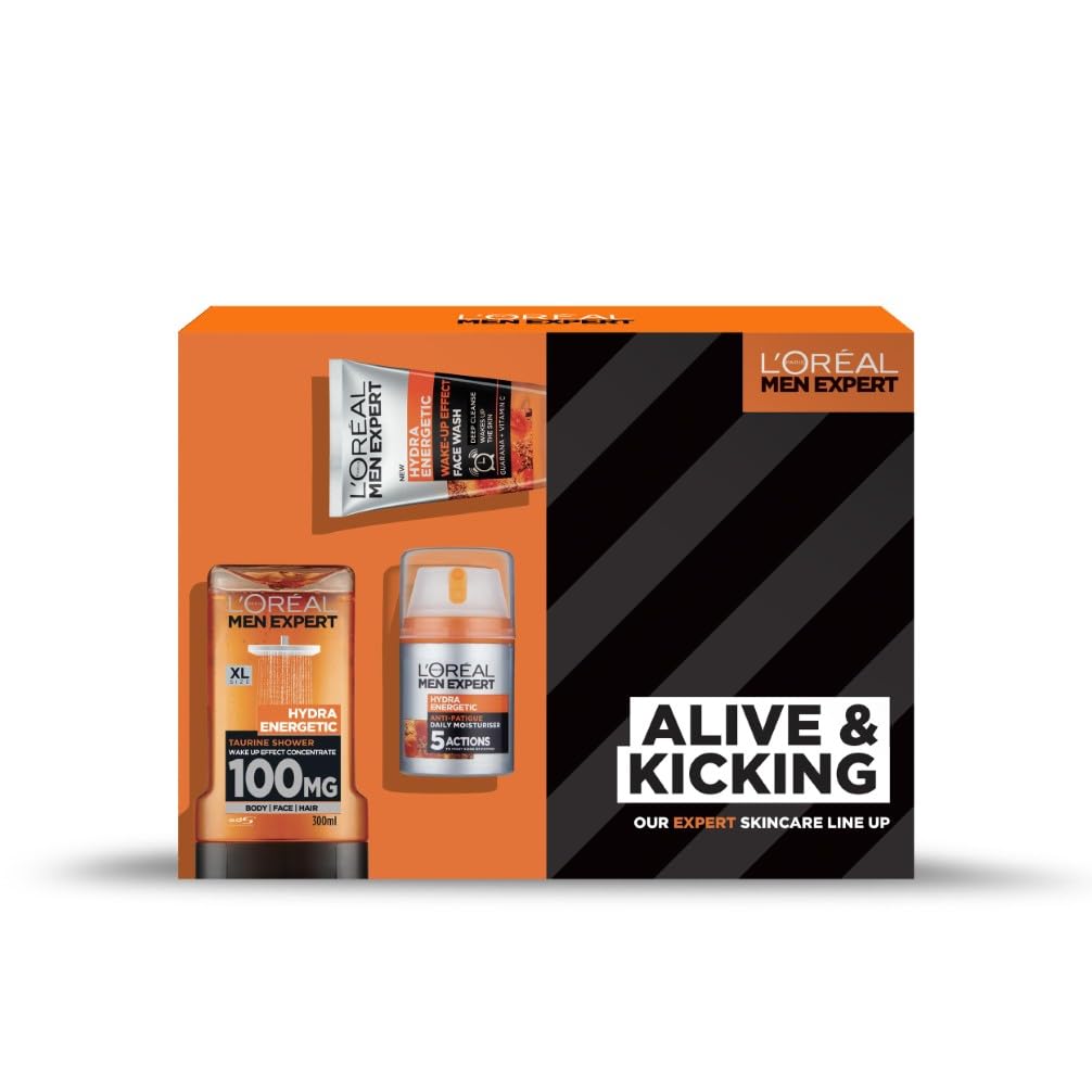 L'Or?al Paris Men Expert Alive & Kicking Gift Set for Him, Energising Face & Body Skincare Routine, Gift Set For Men