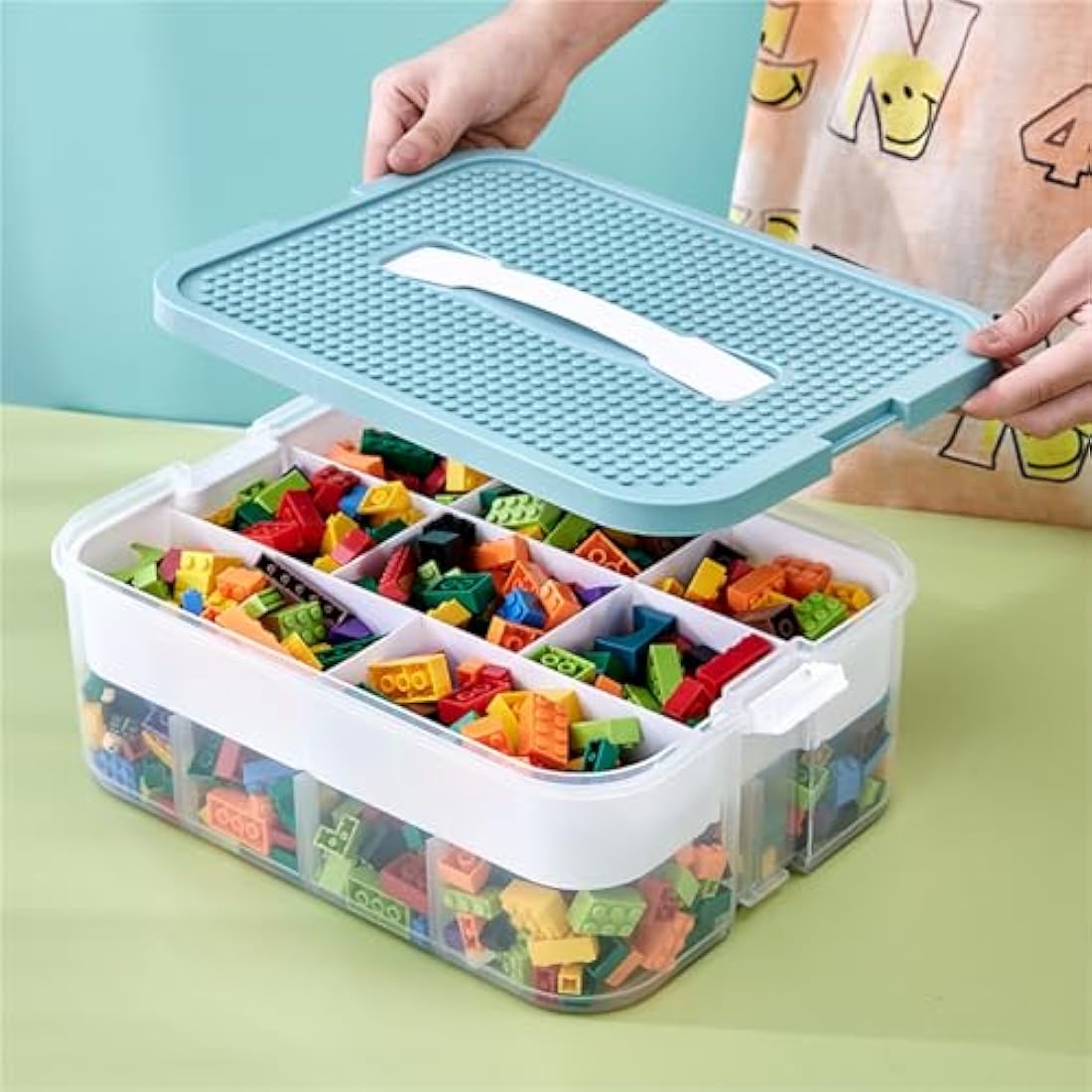MueJah Storage Organizer for Lego, 3 Tier Stackable Storage Bin Transparent Building Bricks Puzzle Craft Plastic Container Organizing Sorter, Green