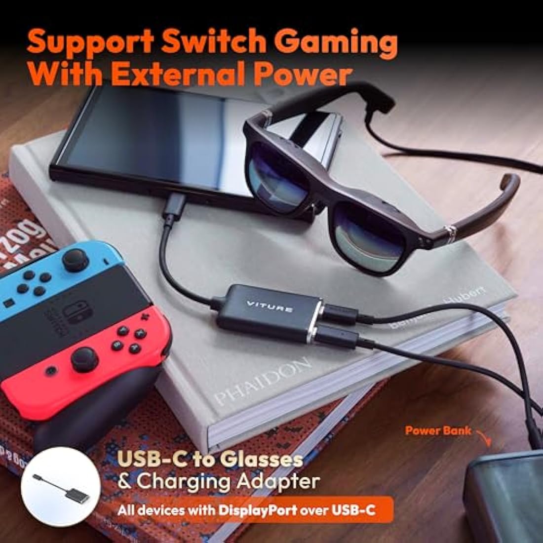 VITURE USB-C to Glasses and Charging Adapter, Charge and Play, Switch, Steam Deck