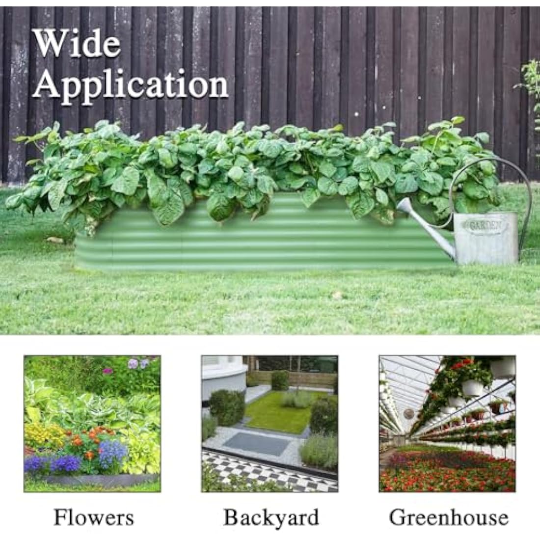 Byhagern Raised Garden Beds Outdoor, Anti-Rust Coating Planter Box with Safety Edging, Raised Garden Beds for Vegetables, Flowers, Herbs (Green)……