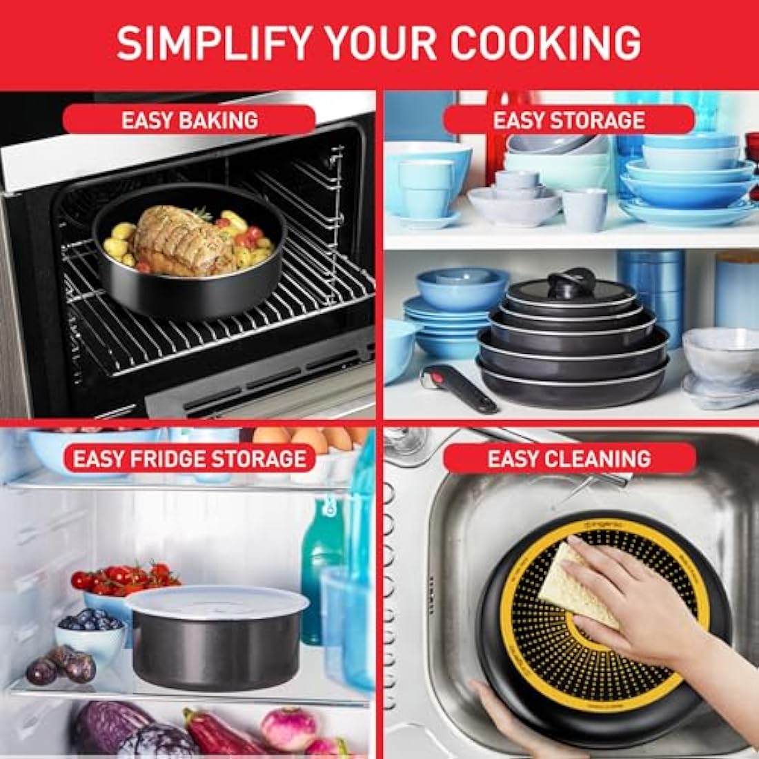 Tefal Ingenio Easy On 20 Piece Set, Pots & Pans Set, Stackable, Easy Cleaning, Non-Stick Coating, Removable Handle, Heat Indicator, All hobs Compatible excluding Induction, L1599402