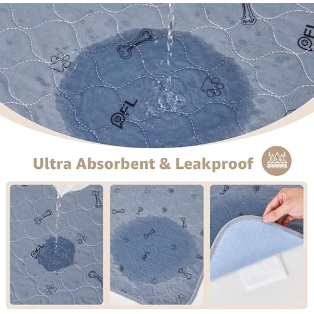 Washable Pee Pads for Dogs, 2Pack Puppy Pads Washable,Absorbent Reusable Whelping Pads Non-Slip Dog Mats with Bone Print for Floor Protector, Couch Cover, Crate, Potty Training -92x104CM