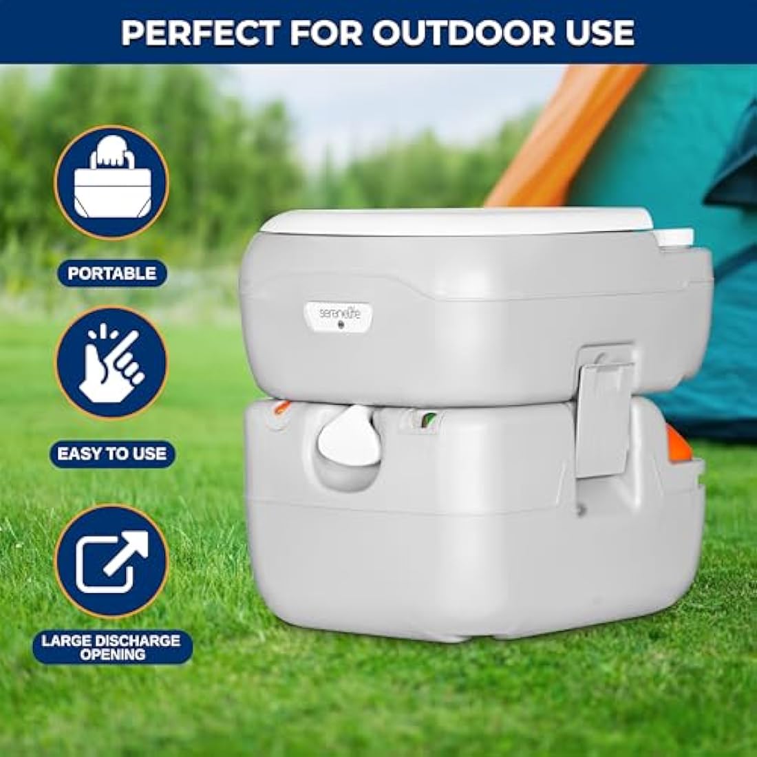 SereneLife Portable Toilet – 22L Camping Toilet, Leak-Proof Cassette Porta Potty with CHH Piston, Upgrade Waste Tank for RV, Indoor/Outdoor Use, White
