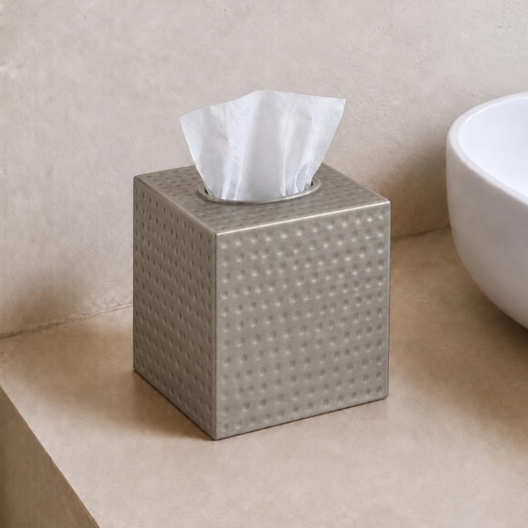 Monarch Abode Cover Tissue Box Holder, Metal, Pewter Colour
