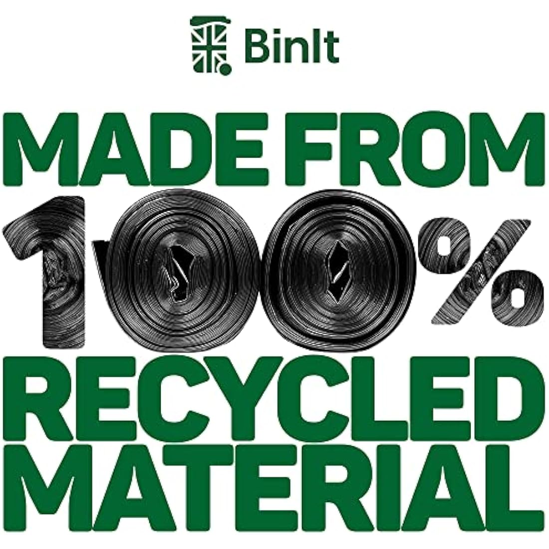 BinIt 90 Jumbo Pack Everyday 70L Eco-Friendly, Strong & Secure, Refuse Sacks, Bin Bags, Bin Liners, Recycled, Tear Resistant, 30 μm, Perfect for Everyday Household & Commercial Use