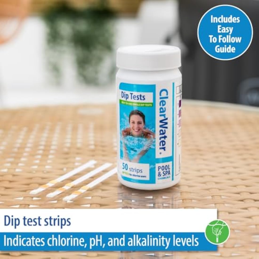 Clearwater Hot Tub, Pool and Spa Test Strips x 50-3 in 1 - Measures Chlorine, PH and Total Alkalinity
