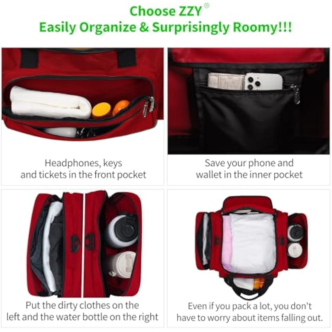 Sport Holdall Duffle Bag Gym Duffle Bag with Shoulder Strap Overnight Weekender Bag for Men and Women (Red, 40L)