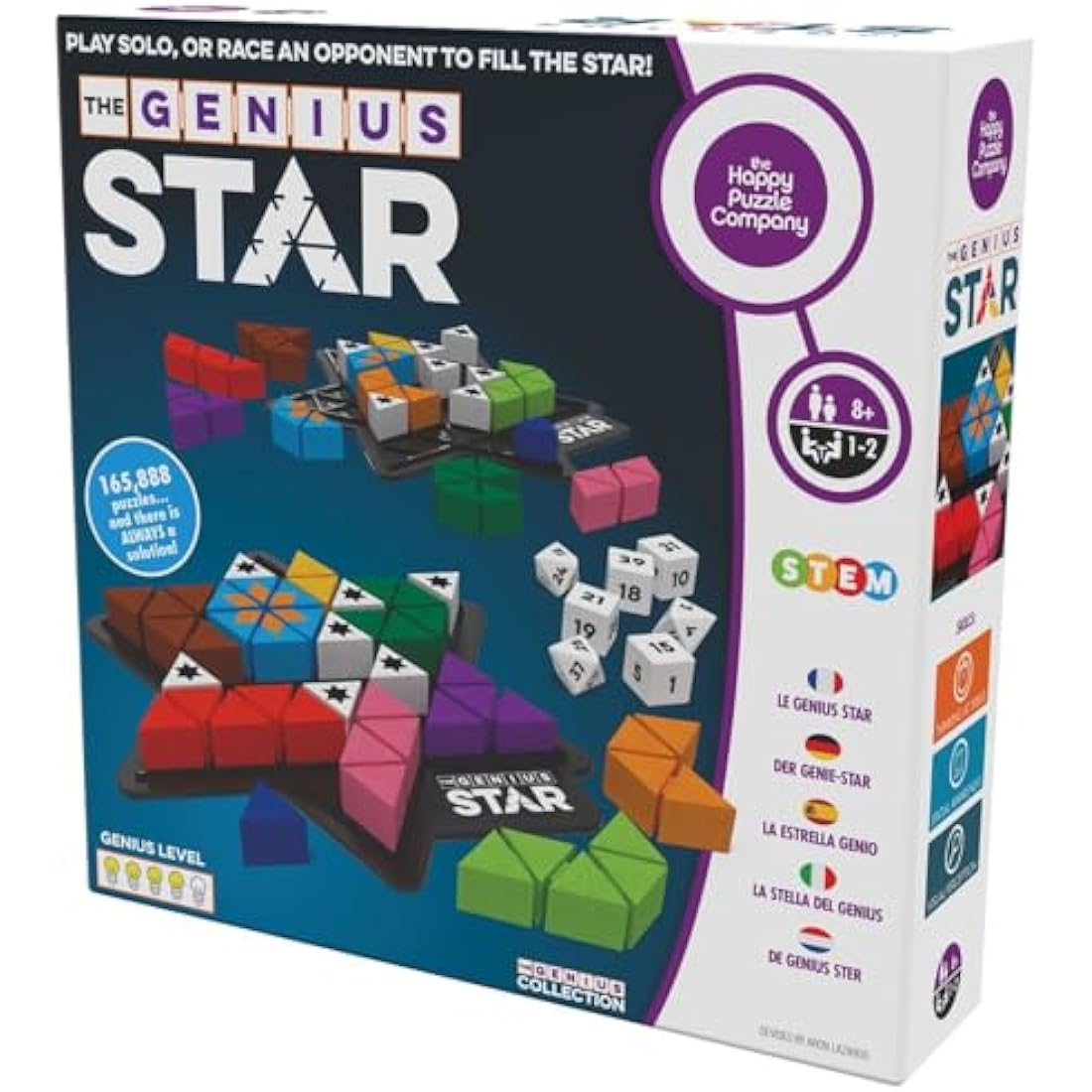 The Happy Puzzle Company The Genius Star Game - 165,000+ Puzzle Challenges for a Fun Family Board Game Night - Logic Puzzles STEM Educational Learning Resources - Smart Games for Kids & Adults Ages 8+