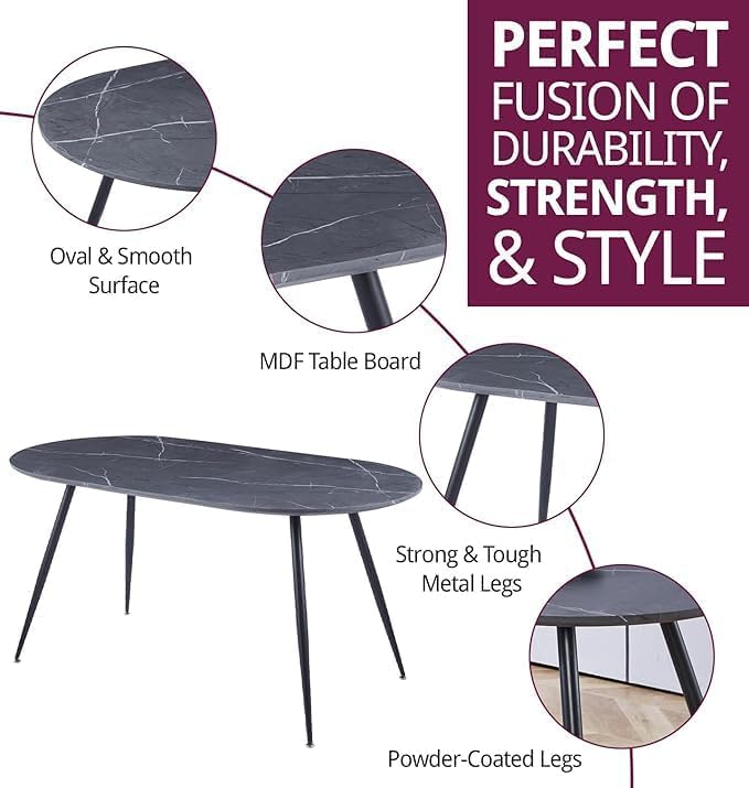 Hallowood Furniture Cullompton Large Grey Marble Effect Oval Dining Table
