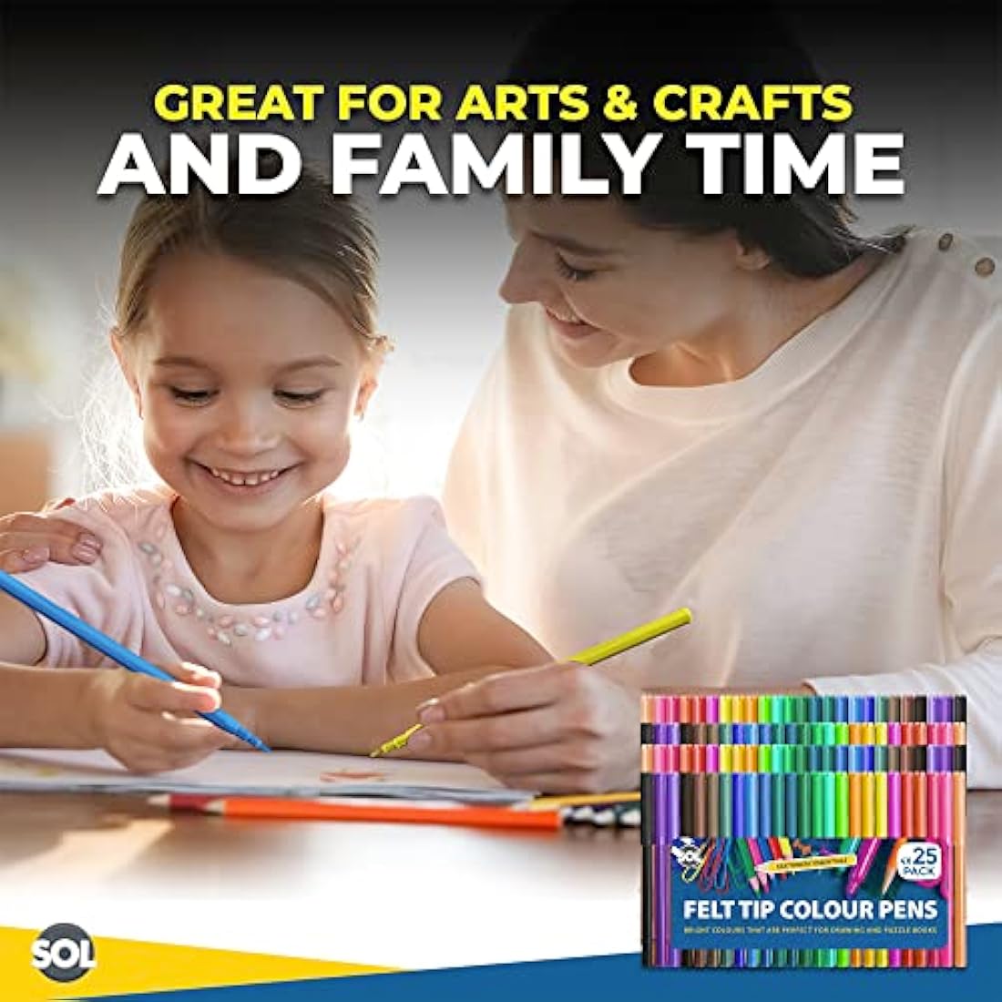 SOL 100 Felt Tips Colouring Pens for Adults & Kids Felt Tip Pens for Children Drawing Coloured Pens Felt Pens, Colouring Pens for Kids Coloured Markers Pack Felt Tip Pens for Adults Colouring Book