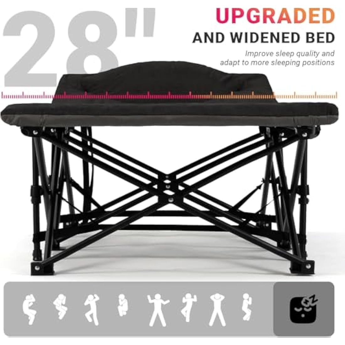 OVERMONT 28" Extra Wide Padded Folding Camping Beds for Adults - Comfortable Portable with Cushion and Pillow - Folding Cot with Carry Bag Supports 550 lbs for Outdoor Travel Home Office Nap