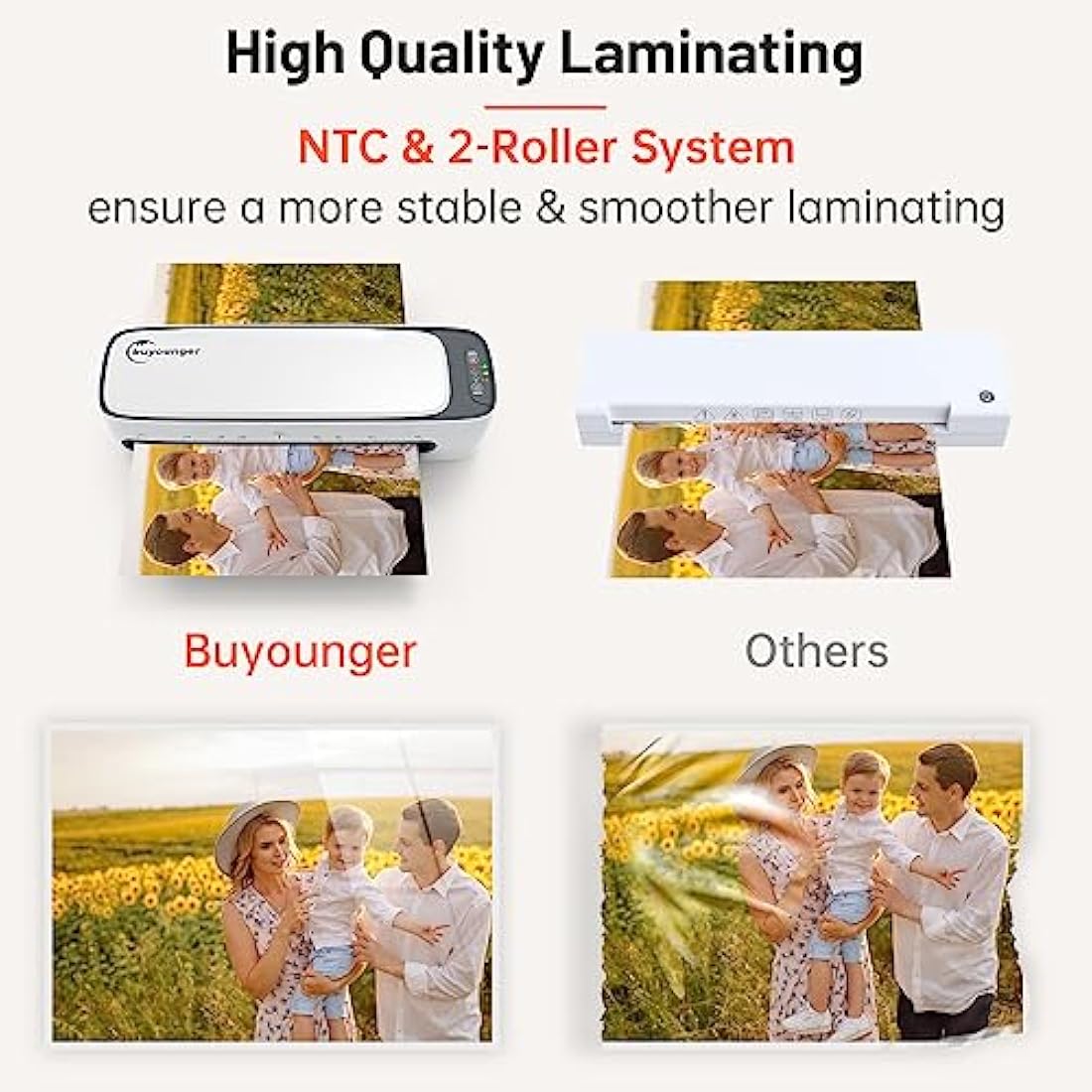 Buyounger Laminator, A3 Laminator Machine with 25 Pouches Thermal and Cold for A3 A4 A5 A6, 13 Inches Laminating Machine with 60s Warm-up for Home School Office