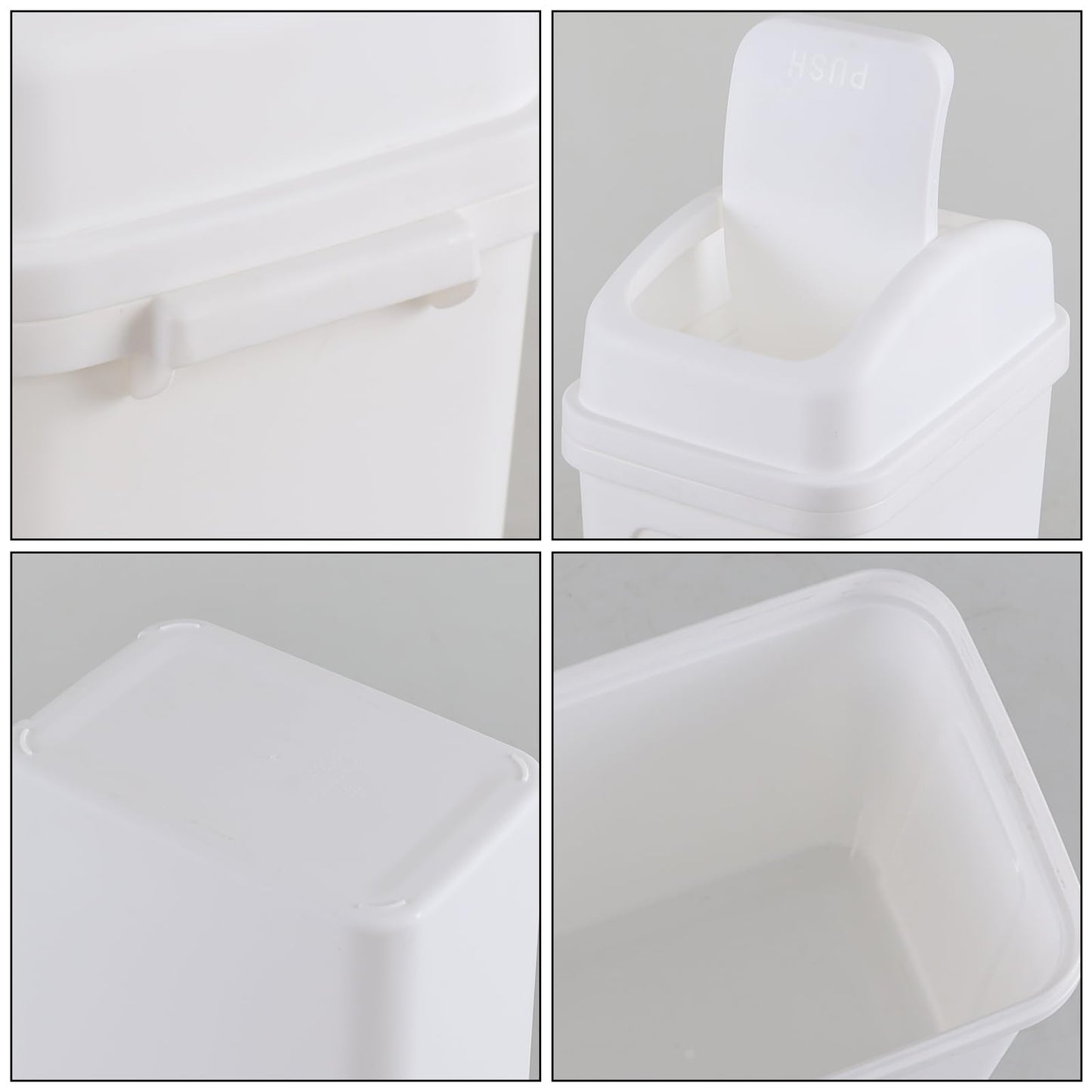 Ikando 7 L Small Swing Top Garbage Can, Plastic Bathroom Trash Can with Lid, White