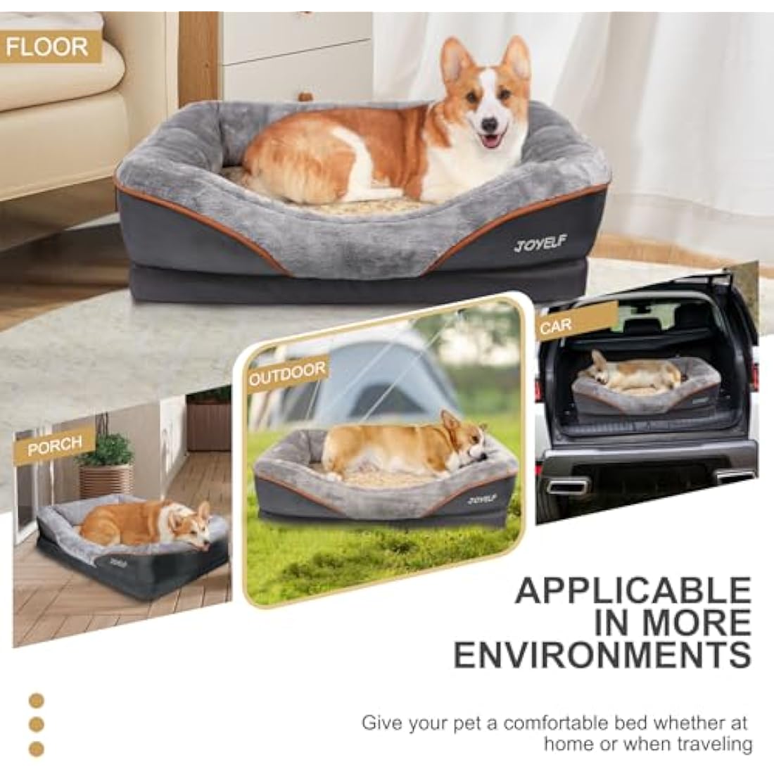 JOYELF Medium Memory Foam Dog Bed, Orthopedic Dog Bed & Sofa with Removable Washable Cover and Squeaker Toys as Gift
