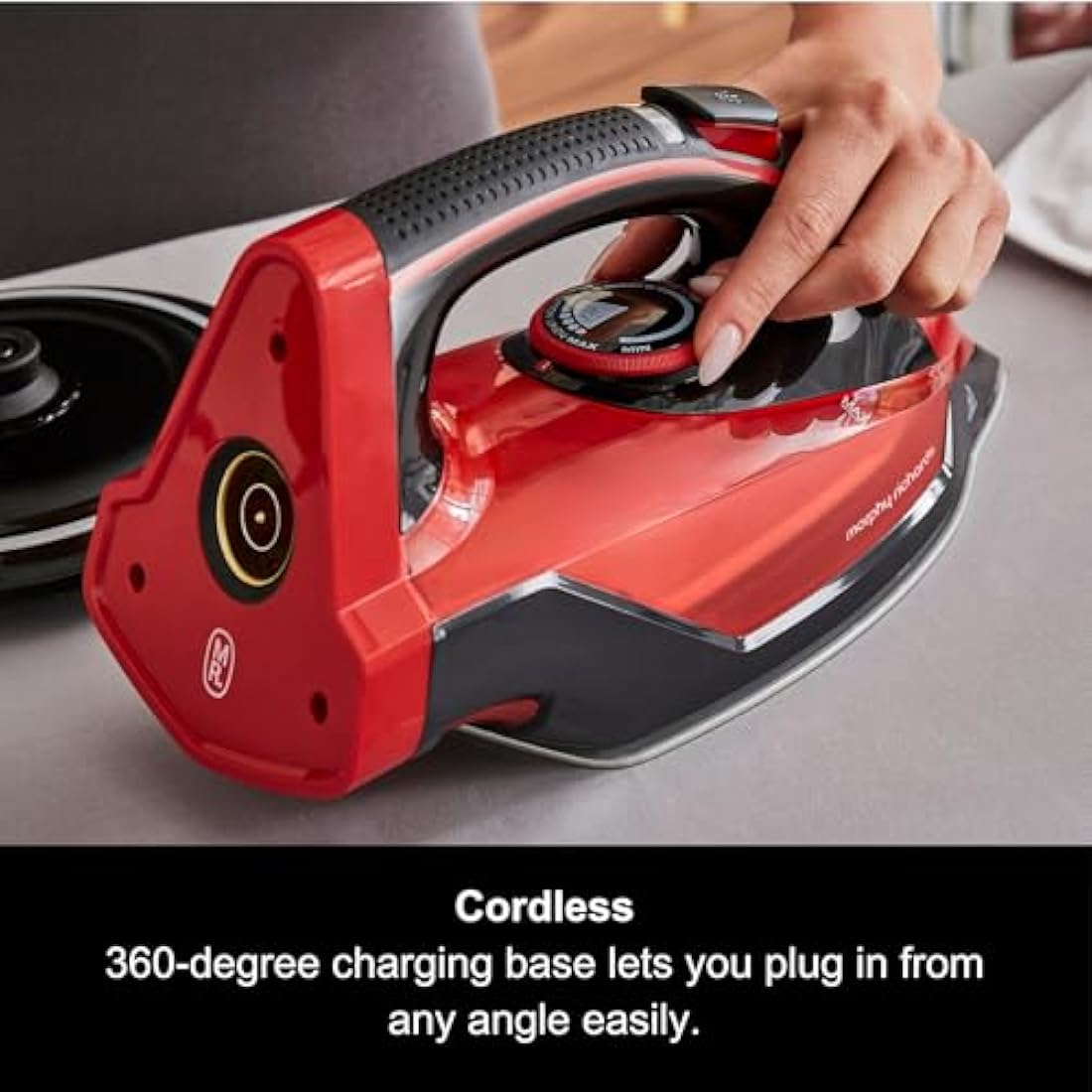 Morphy Richards EasyCHARGE Cordless Steam Iron, Non Stick Ceramic Soleplate, 130g Boost, 30g Output, 350ml Water Tank, Anti Drip and Scale, Auto Shut-off, 2.5m Cord, 2400W, Red, 303250