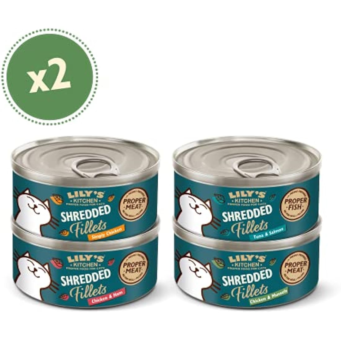 Lily's Kitchen Natural Adult Wet Cat Food Tins - Shredded Fillets Multipack - Complete Grain-Free Recipes, Pack of 4 (8 x 70g)