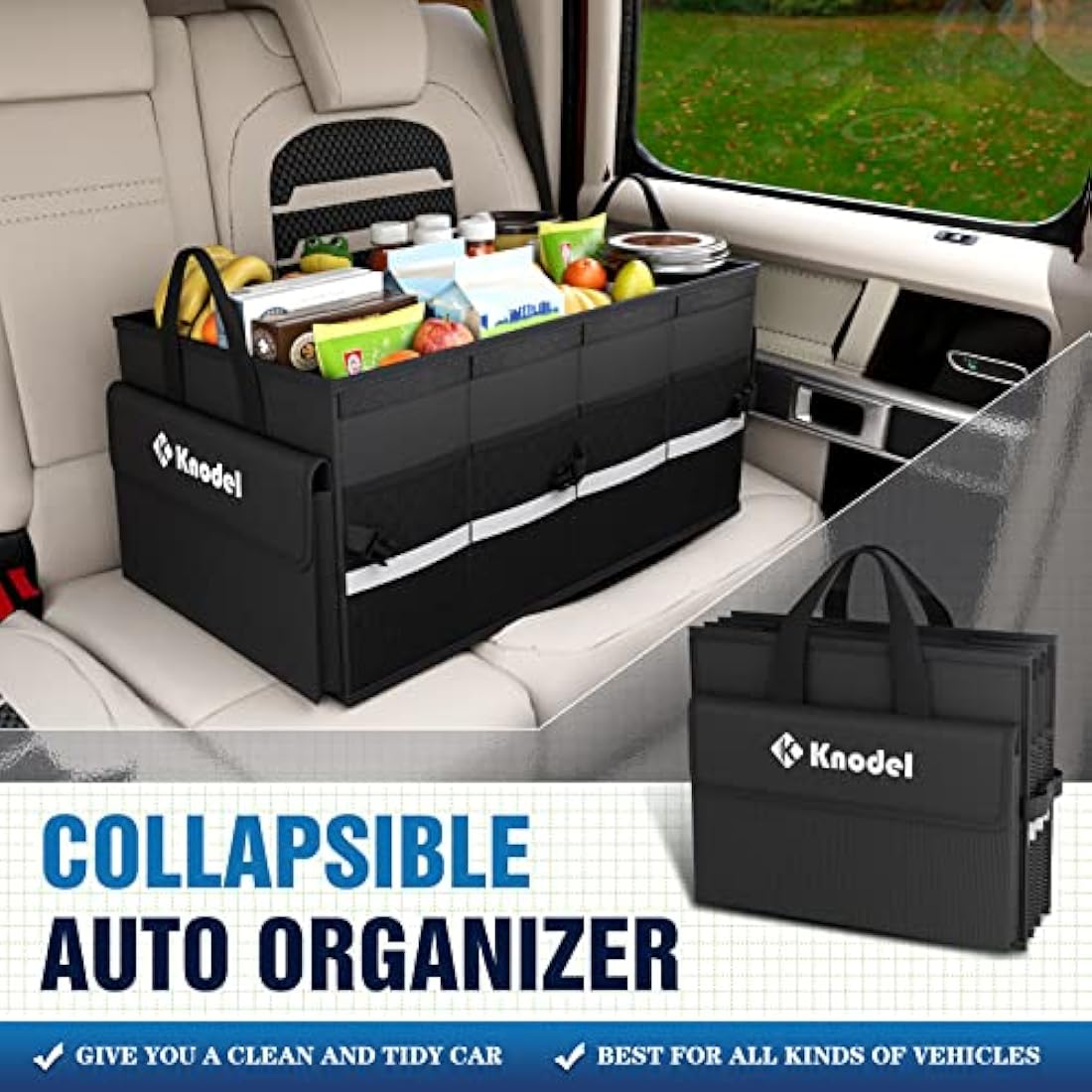 K KNODEL Car Boot Organiser with Foldable Cover, Car Storage Box and Bag, Large Boot Tidy, Car Organiser for Vehicle and Suv (Medium, Black)