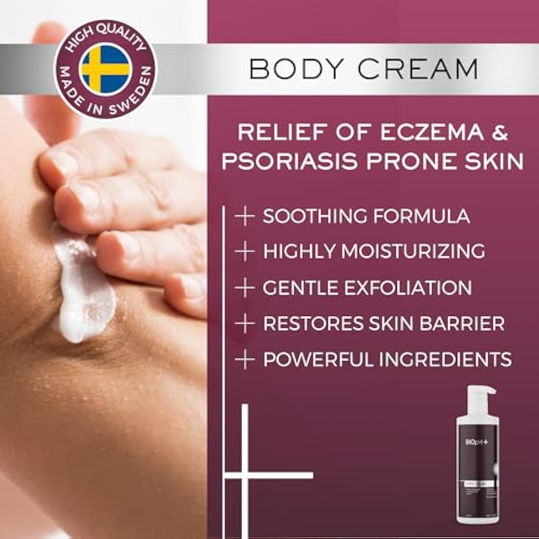 BIOpH+ Intensive Moisturising Body Cream for Dry, Sensitive Skin - Hydrating Lotion for Eczema and Psoriasis Relief - 500 ml