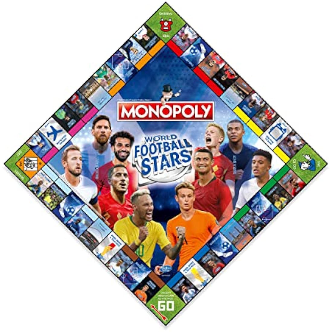 Winning Moves World Football Stars Monopoly Board Game, Play with Cristiano Ronaldo, Lionel Messi, Harry Kane and Salah, gift for ages 8 plus, Blue