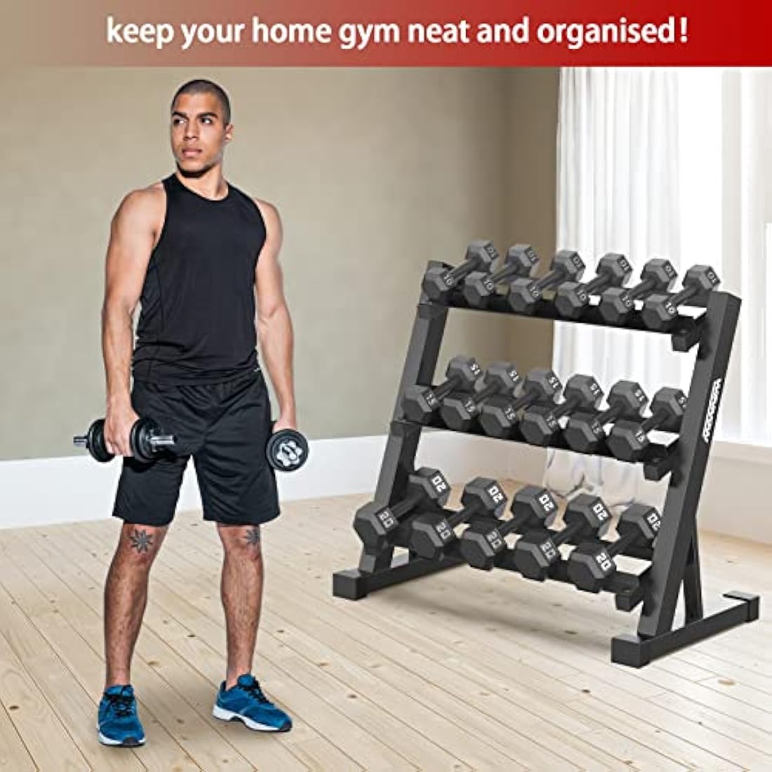 WINNOW 3 Tier Dumbbell Rack Home Gym Dumbbell Storage Stand Weights Storage Rack for Dumbbells