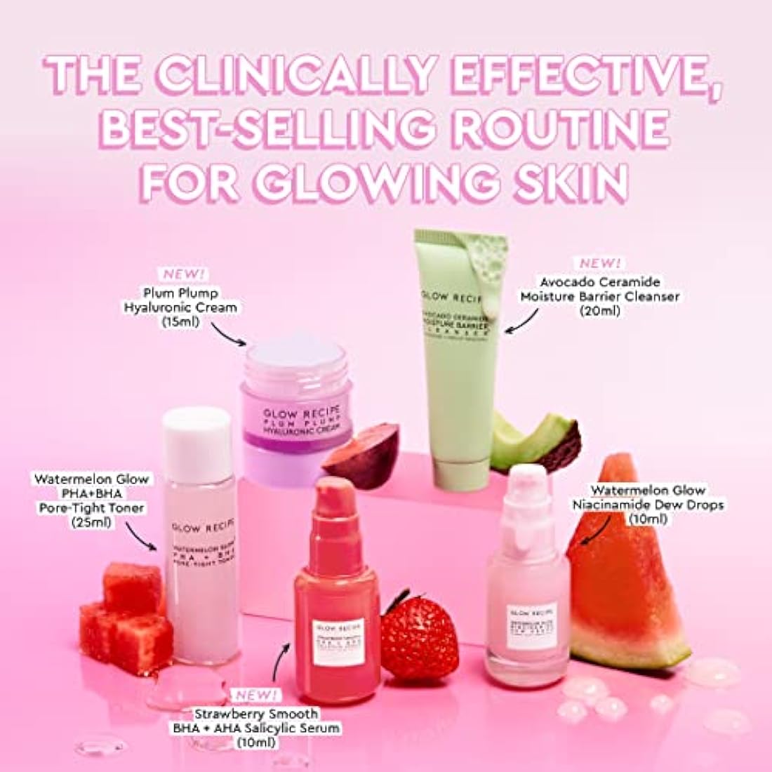 Glow Recipe - Fruit Babies s Kit Mini Travel Size Beauty Essentials Avocado Foam Cleanser, Niacinamide Dew Drops Serum, Pore-Tight Toner, Salicylic Hyaluronic Acid Cream (5 Count), 0.65 pounds