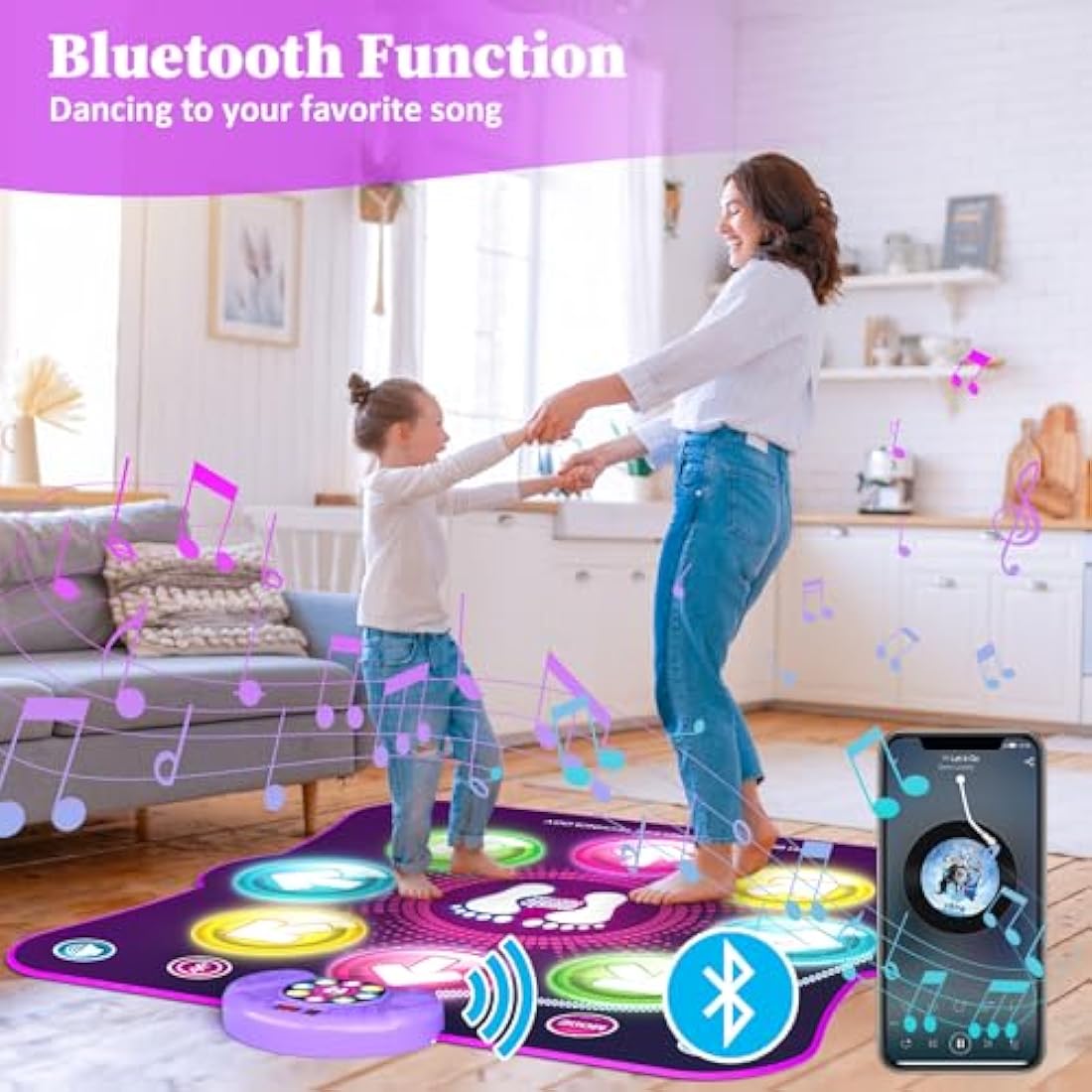 LEAPRCSTORE Light Up Dance Mat for Girls, Rechargeable Dance Pad Toys Gifts for 3 4 5 6 7 8 9 10+ Year Old Kids, Music Dance Play Mat with 6 Game Modes & Wireless Bluetooth, Christmas Birthday Gifts