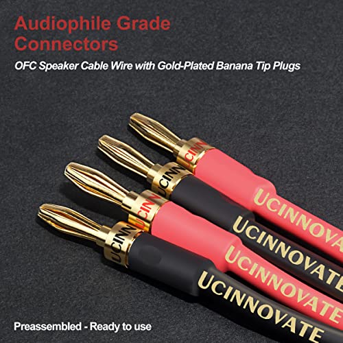 WOWLED 2 Pack High-end Pure Copper HIFI OFC Speaker Wire Cable with Banana Plug, 4m Gold-Plated Banana Tip Plugs Male to Male 600 Strand 14 AWG Audio Speaker HIFI System Home Theater 13.12FT