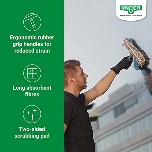 UNGER ErgoTec Ninja Washer 45cm - Squeegee Blade, Microfibre Cover & Rubber Grip Handle - Window Cleaning Equipment