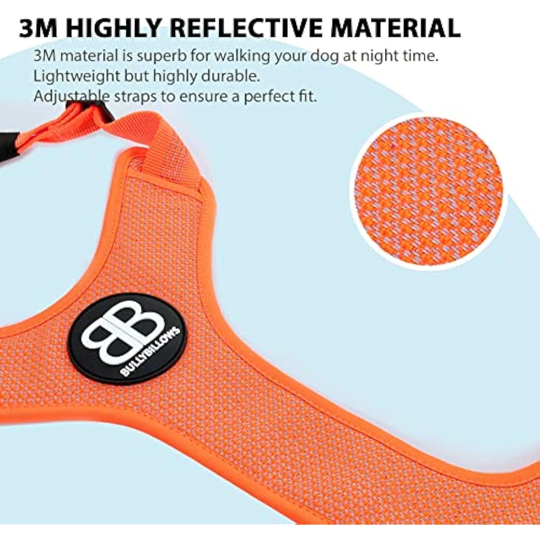 BullyBillows Active Light Dog Harness With Handle | Premium Padded Lining & Highly Reflective Harness | Orange Small